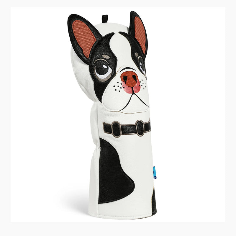 Boston Terrier Driver Golf White Headcover Side View - HeadCaddy