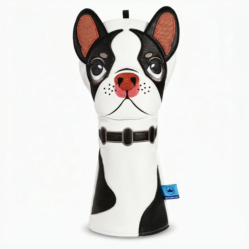Boston Terrier Driver Golf White Headcover Front View - HeadCaddy