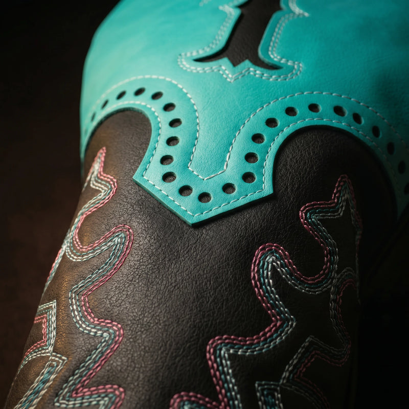 Close-up of tri-colour boot-stitch embroidery on the Premium Vibrant Cowboy Golf Headcover - HeadCaddy