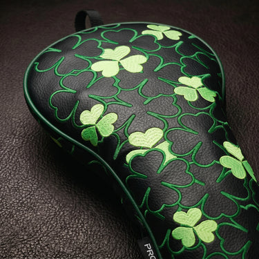 Emerald Clover Black Golf Headcover Driver Closeup - HeadCaddy