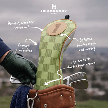 Green Checkered Golf Headcover Driver Features - HeadCaddy