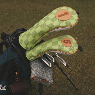 Green Checkered Golf Headcover Driver and 5 Fairway - HeadCaddy