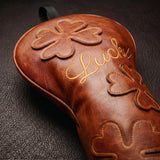 Lucky Clover Brown Golf Headcover Closeup - HeadCaddy
