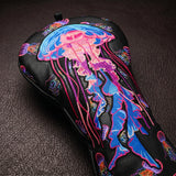 Ocean Drift Jellyfish Black Golf Headcover Driver Closeup - HeadCaddyy