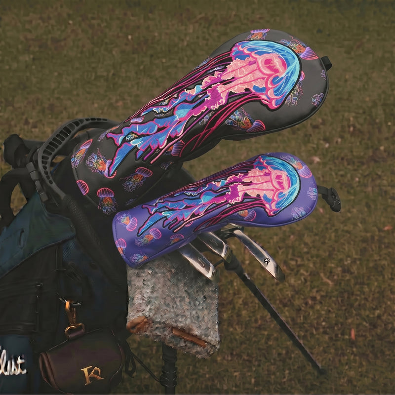 Ocean Drift Jellyfish Black Purple Pink Golf Headcover Set - HeadCaddy