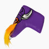 Premium Viking Warrior Blade Putter Cover angled top view showing horned helmet and yellow faux-fur beard - HeadCaddy

