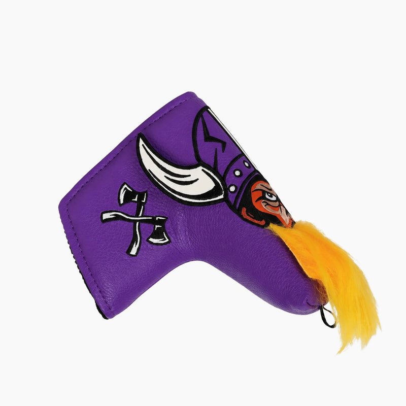 Premium Viking Warrior Blade Putter Cover side view showing crossed-axe emblem and horned helmet - HeadCaddy

