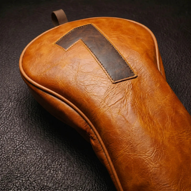 Premium Heritage Brown Golf Headcover Closeup - HeadCaddy