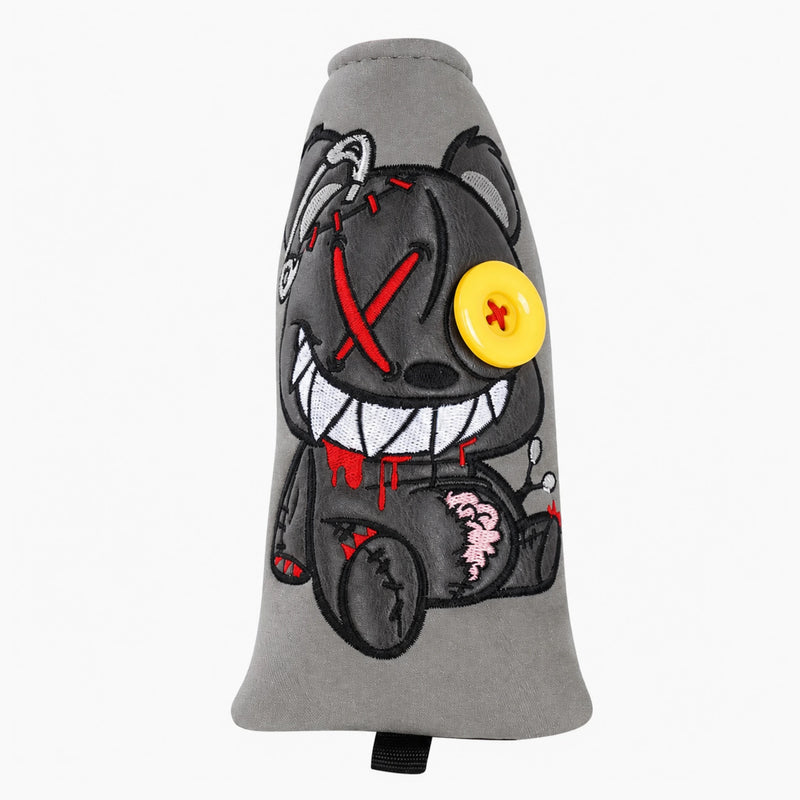 Premium Mad Teddy Blade Gray Putter Headcover Front Top View - HeadCaddy