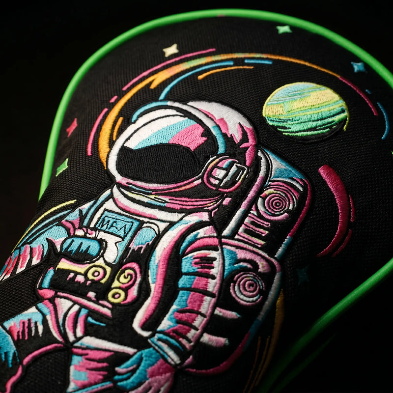 Premium Neon Space Explorer Black Golf Headcover Closeup - HeadCaddy