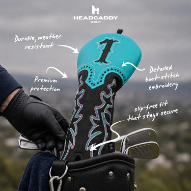 Premium Vibrant Cowboy Golf Headcover Features. Durable weather-resistant material, western-inspired boot-stitch embroidery, slip-free secure fit - HeadCaddy