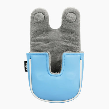Light blue mallet putter cover open interior view with gray plush lining and magnetic closure - HeadCaddy